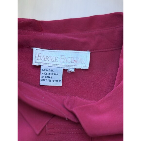 Barrie Pace Vintage 80s Silk Blouse Button Down Formal Shirt Magenta Size 18 1X - Picture 2 of 16
